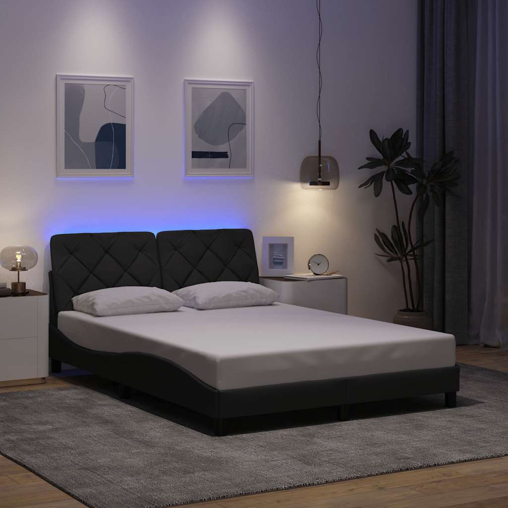 Bettgestell mit LED ohne Matratze Dunkelgrau 140x190 cm Stoff