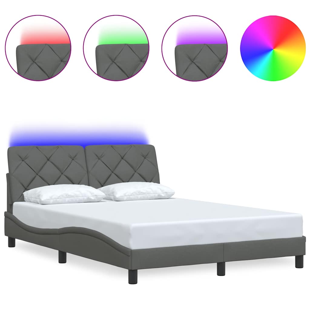 Bettgestell mit LED ohne Matratze Dunkelgrau 140x200 cm Stoff