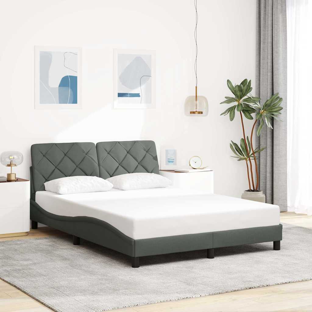 Bettgestell mit LED ohne Matratze Dunkelgrau 140x200 cm Stoff