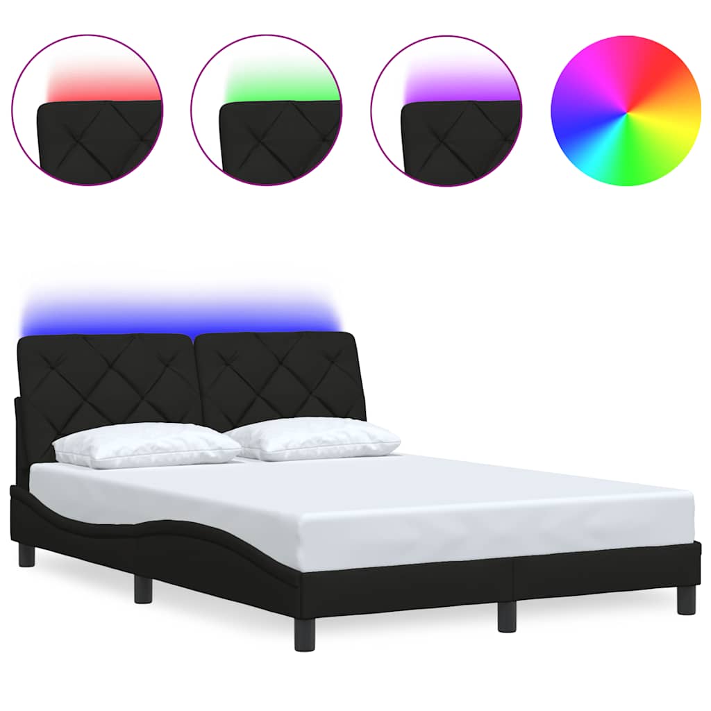 Bettgestell mit LED ohne Matratze Schwarz 140x200 cm Stoff