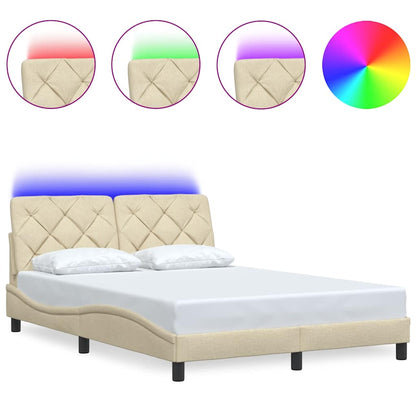 Bettgestell mit LED ohne Matratze Creme 140x200 cm Stoff