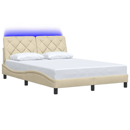 Bettgestell mit LED ohne Matratze Creme 140x200 cm Stoff