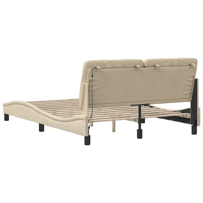 Bettgestell mit LED ohne Matratze Creme 140x200 cm Stoff