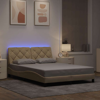 Bettgestell mit LED ohne Matratze Creme 140x200 cm Stoff