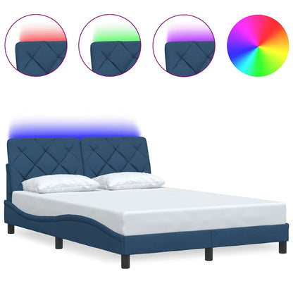 Bettgestell mit LED ohne Matratze Blau 140x200 cm Stoff