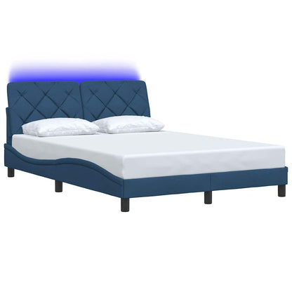 Bettgestell mit LED ohne Matratze Blau 140x200 cm Stoff