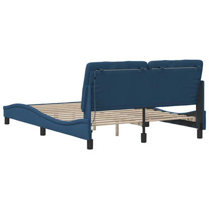 Bettgestell mit LED ohne Matratze Blau 140x200 cm Stoff