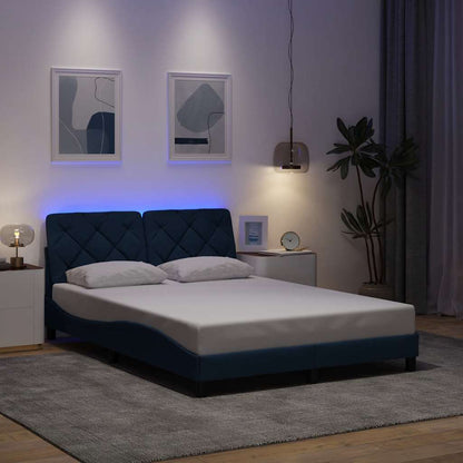 Bettgestell mit LED ohne Matratze Blau 140x200 cm Stoff