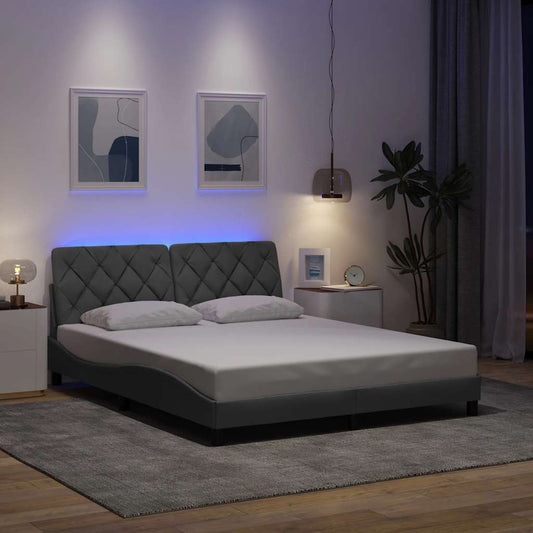 Cadre de lit avec LED sans matelas tissu gris clair 160x200 cm