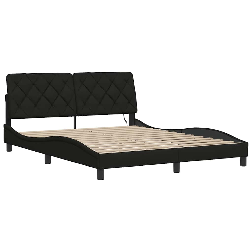 Bettgestell mit LED ohne Matratze Schwarz 160x200 cm Stoff