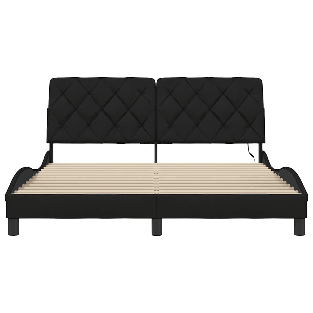 Bettgestell mit LED ohne Matratze Schwarz 160x200 cm Stoff