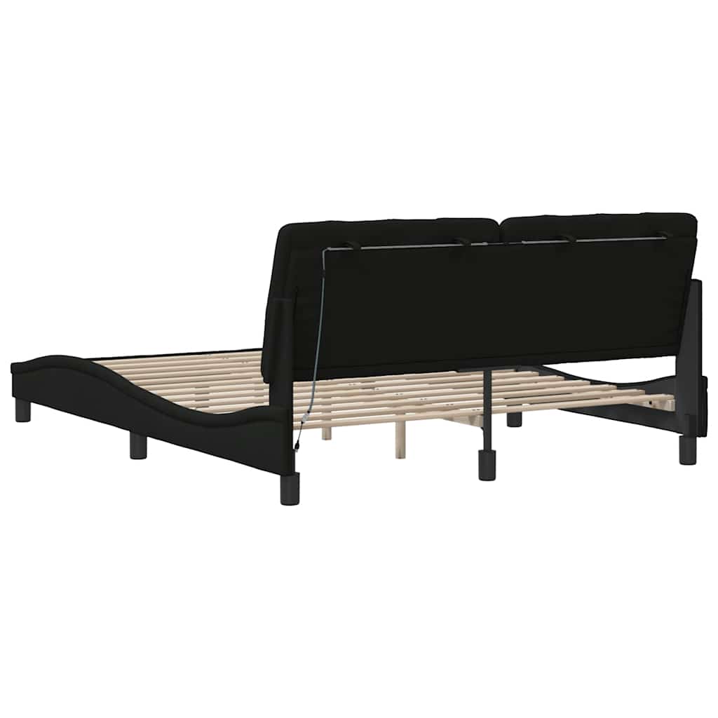 Bettgestell mit LED ohne Matratze Schwarz 160x200 cm Stoff
