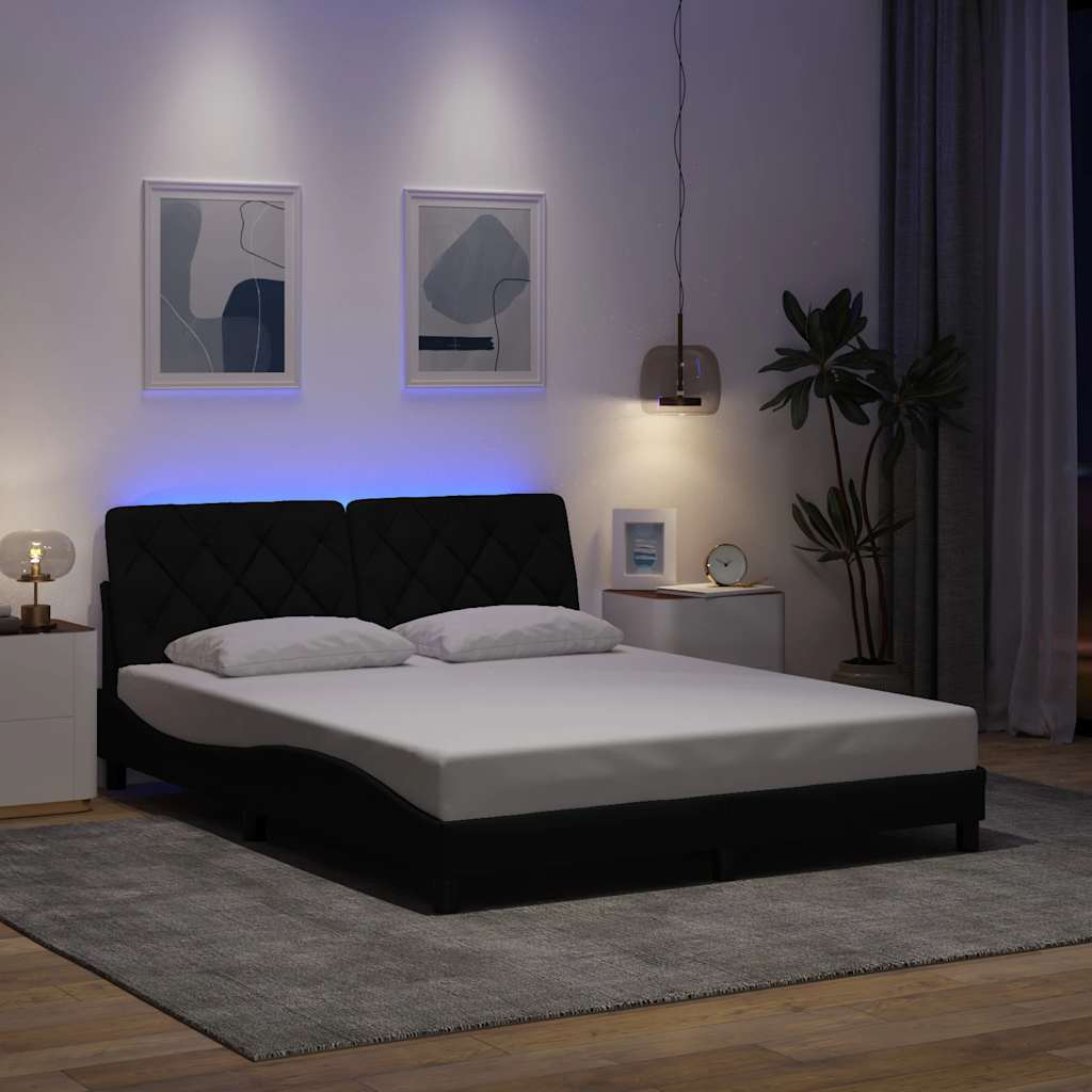 Bettgestell mit LED ohne Matratze Schwarz 160x200 cm Stoff