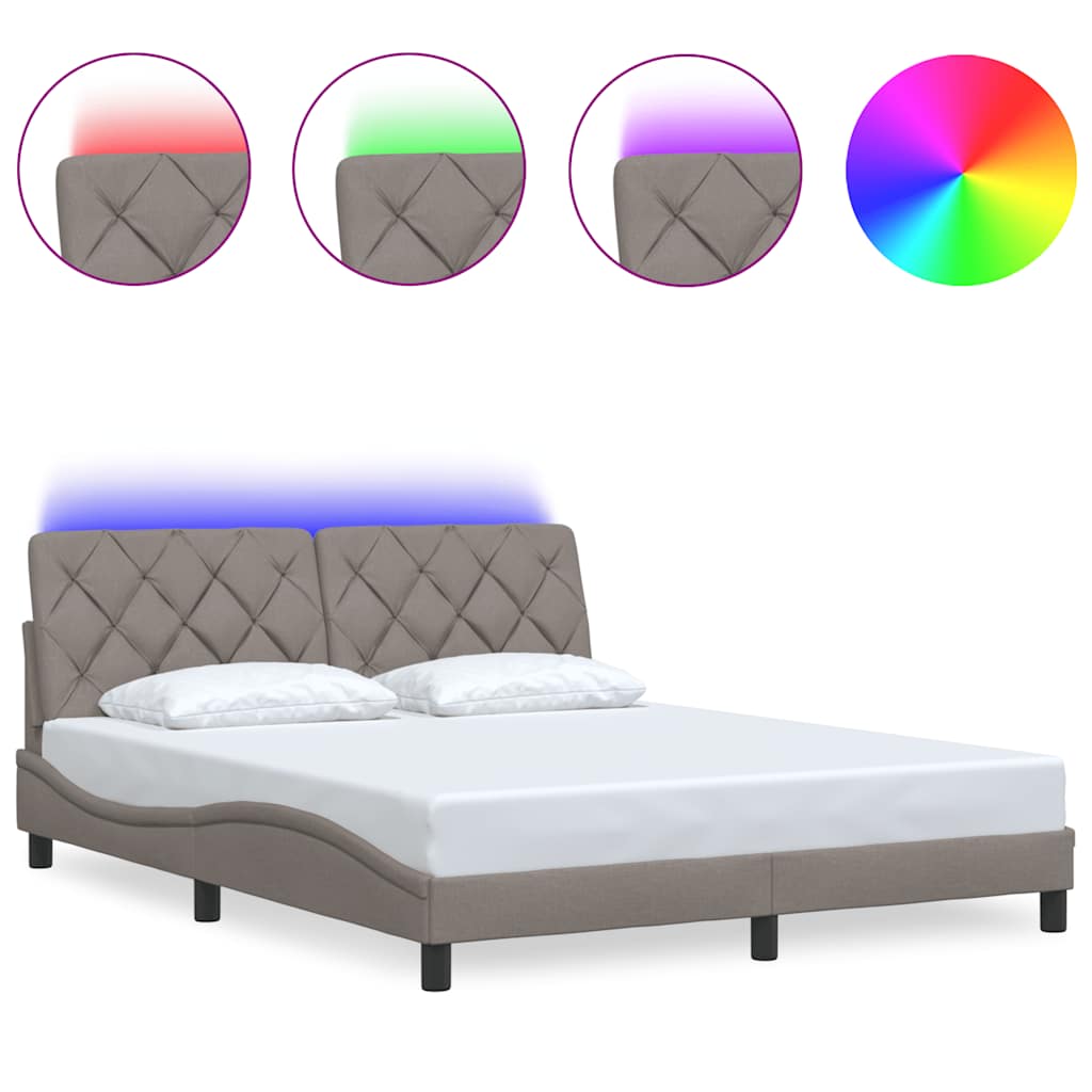 Bettgestell mit LED ohne Matratze Taupe 160x200 cm Stoff