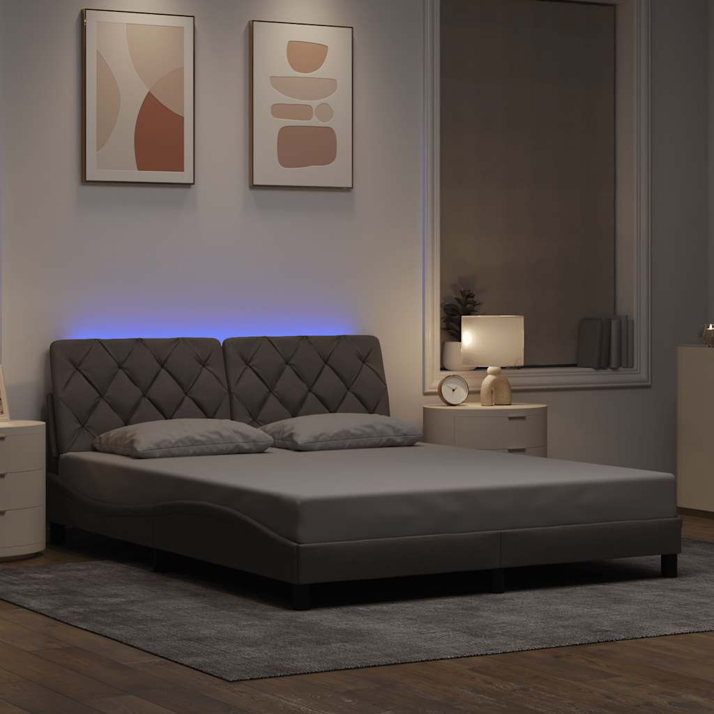 Bettgestell mit LED ohne Matratze Taupe 160x200 cm Stoff