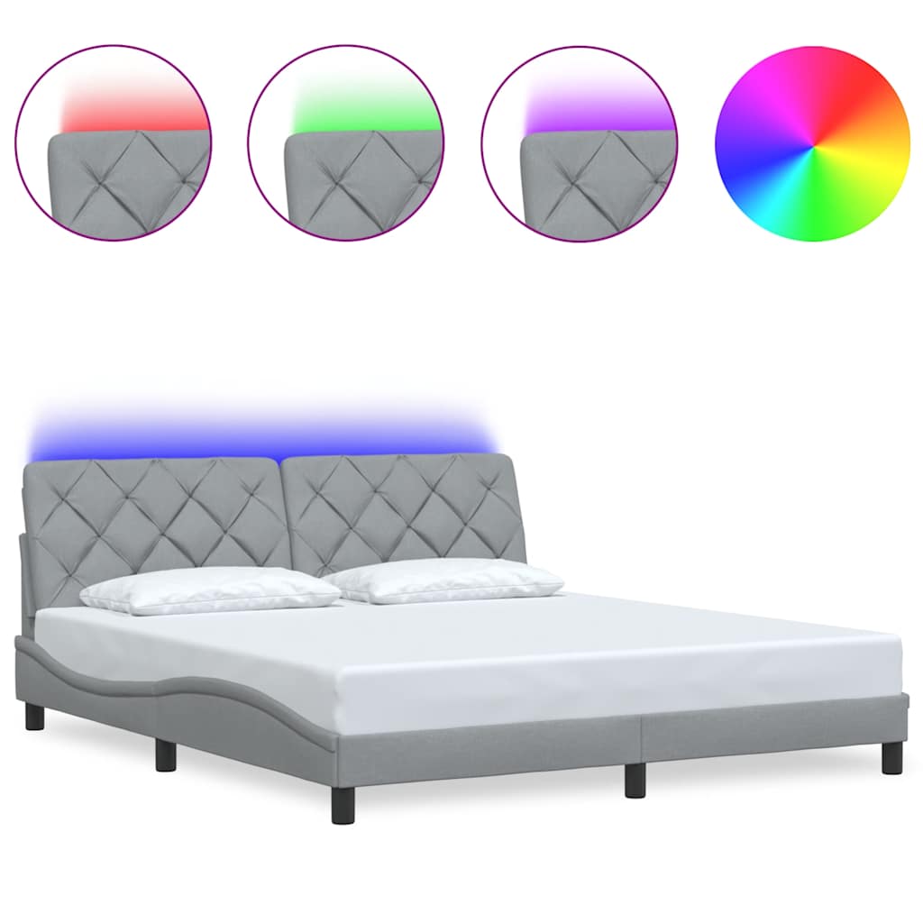 Bettgestell mit LED ohne Matratze Hellgrau 180x200 cm Stoff