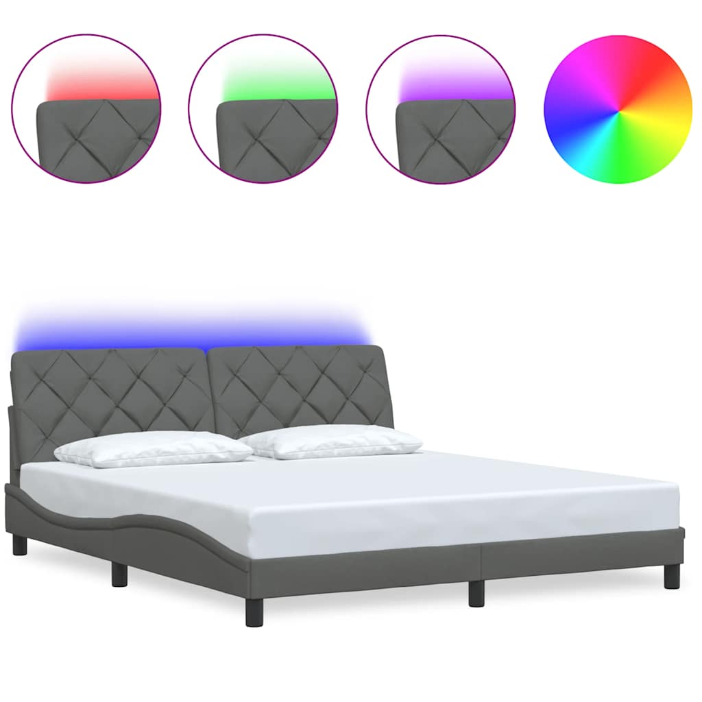 Bettgestell mit LED ohne Matratze Dunkelgrau 180x200 cm Stoff