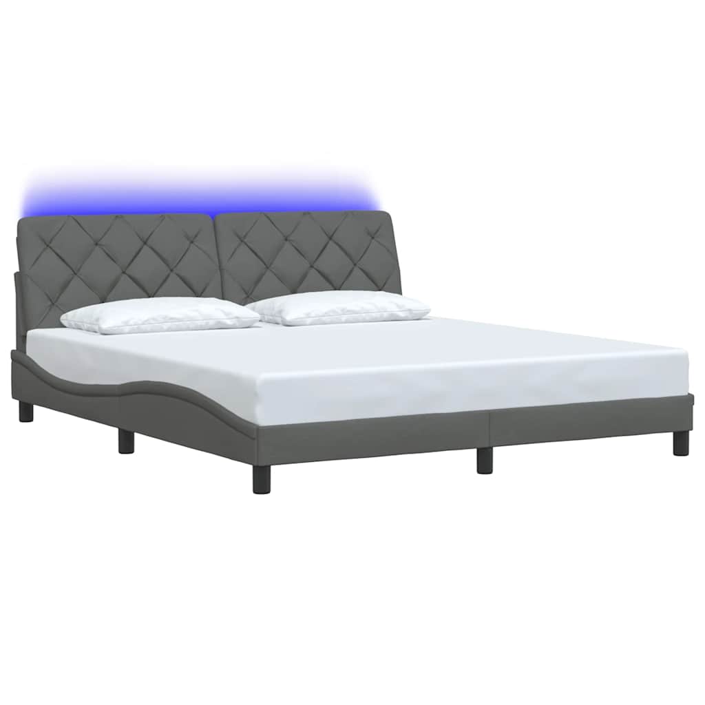 Bettgestell mit LED ohne Matratze Dunkelgrau 180x200 cm Stoff