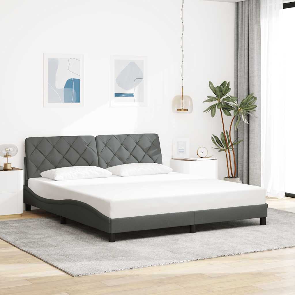 Bettgestell mit LED ohne Matratze Dunkelgrau 180x200 cm Stoff