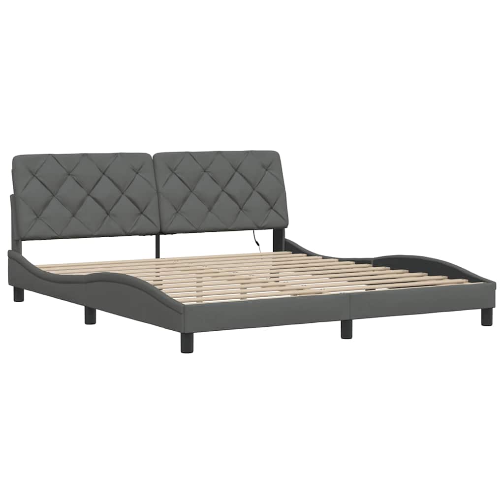 Bettgestell mit LED ohne Matratze Dunkelgrau 180x200 cm Stoff