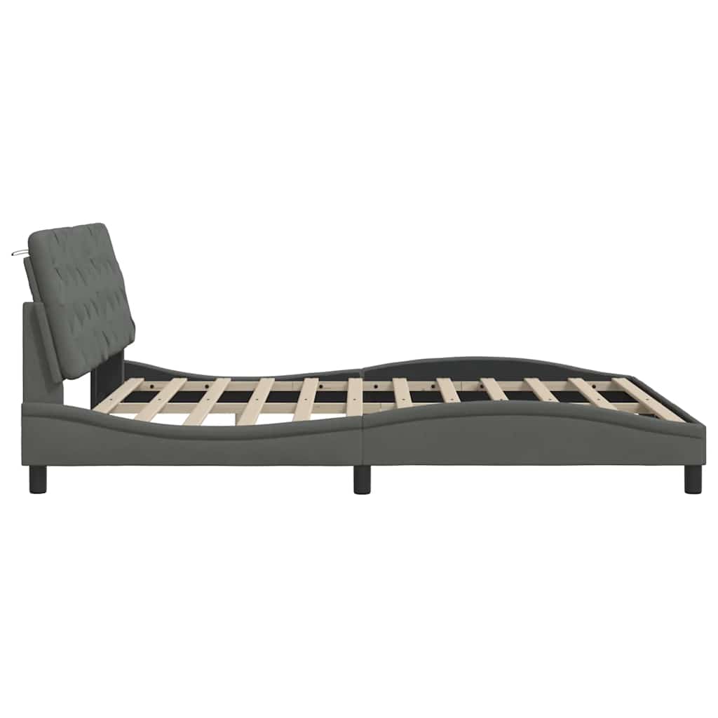 Bettgestell mit LED ohne Matratze Dunkelgrau 180x200 cm Stoff