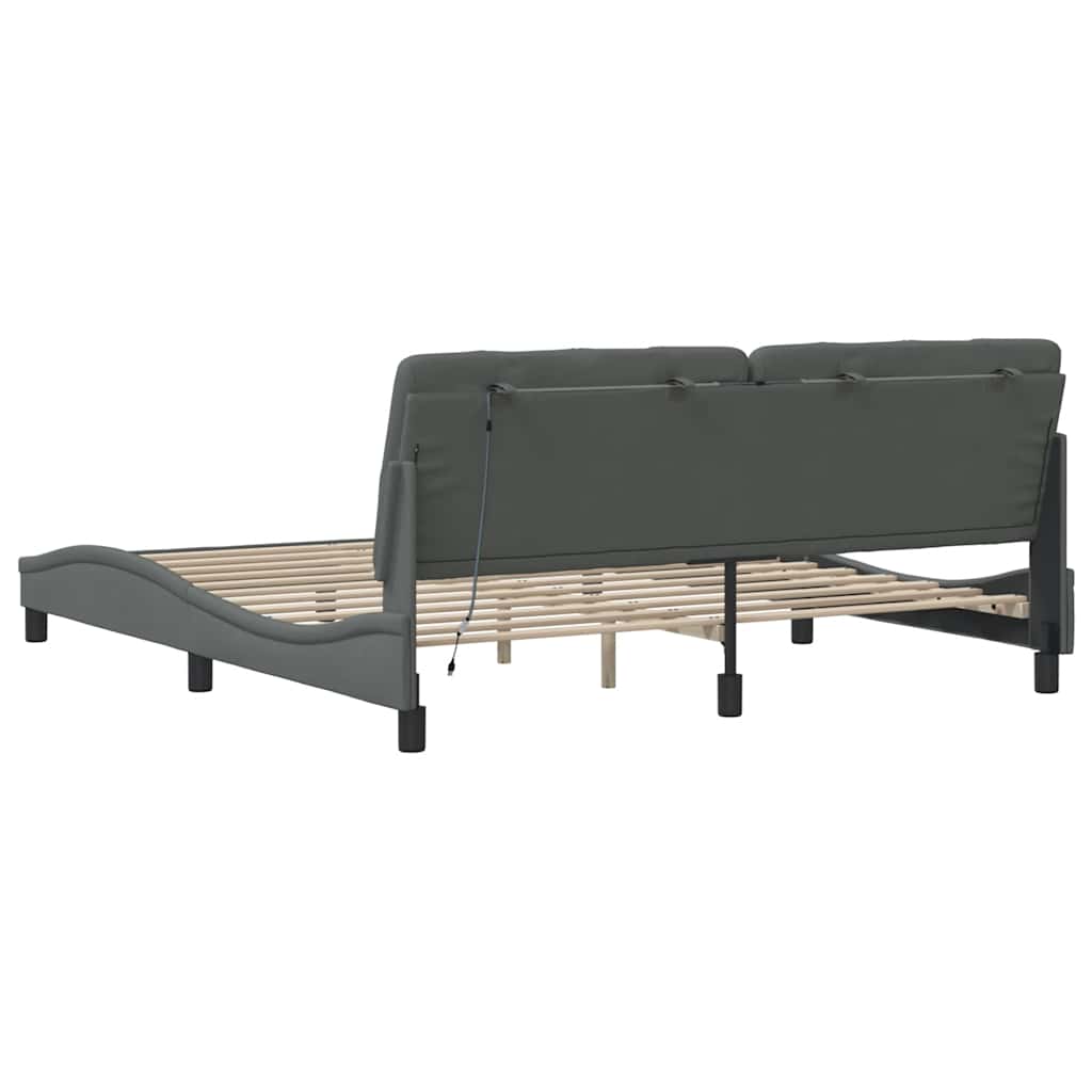 Bettgestell mit LED ohne Matratze Dunkelgrau 180x200 cm Stoff