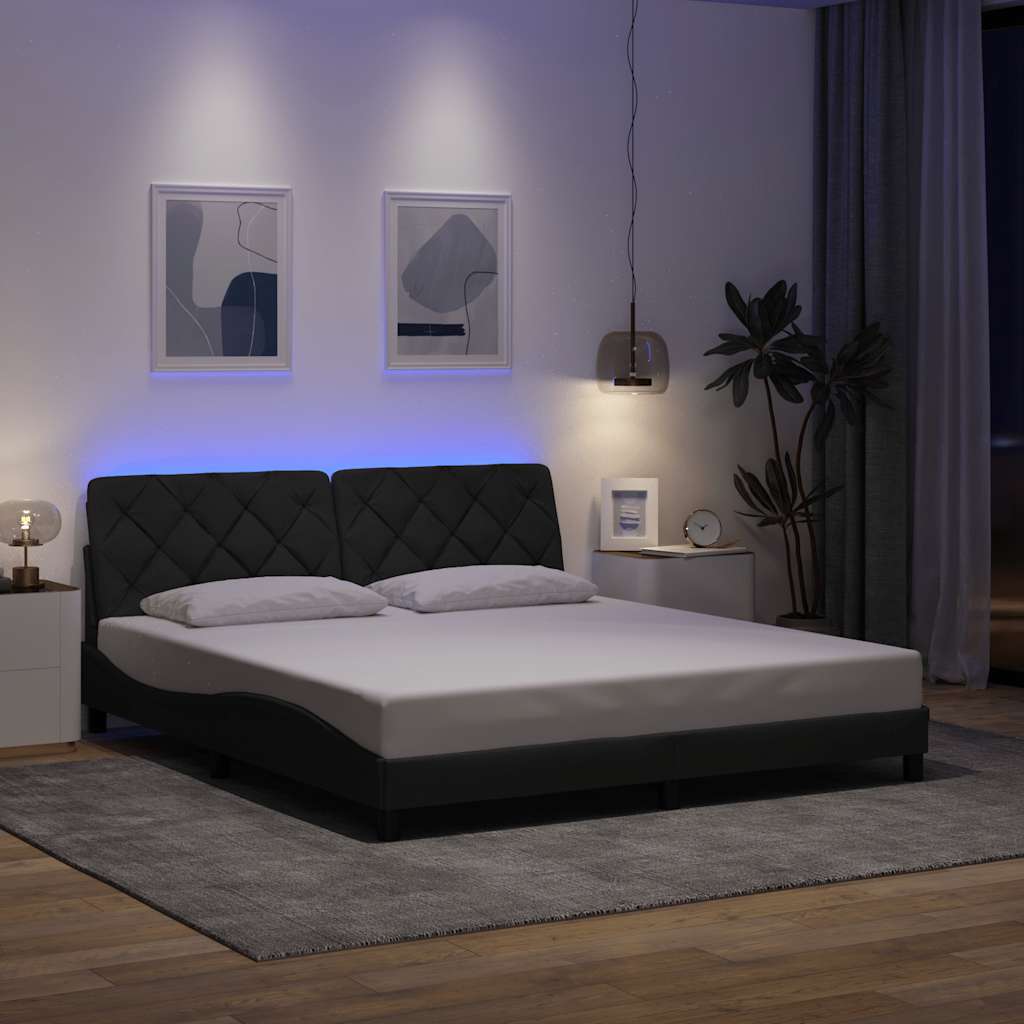 Bettgestell mit LED ohne Matratze Dunkelgrau 180x200 cm Stoff