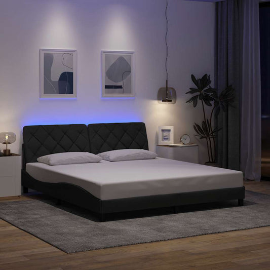 Bettgestell mit LED ohne Matratze Dunkelgrau 180x200 cm Stoff