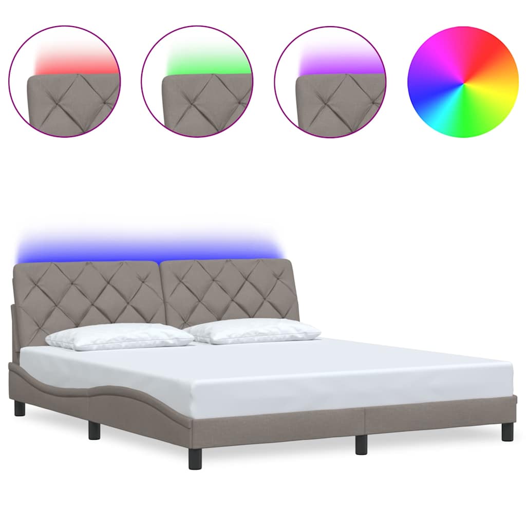 Bettgestell mit LED ohne Matratze Taupe 180x200 cm Stoff