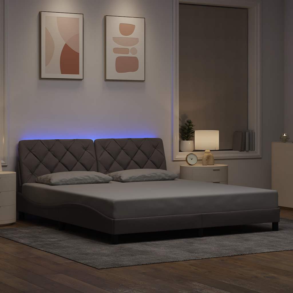 Bettgestell mit LED ohne Matratze Taupe 180x200 cm Stoff