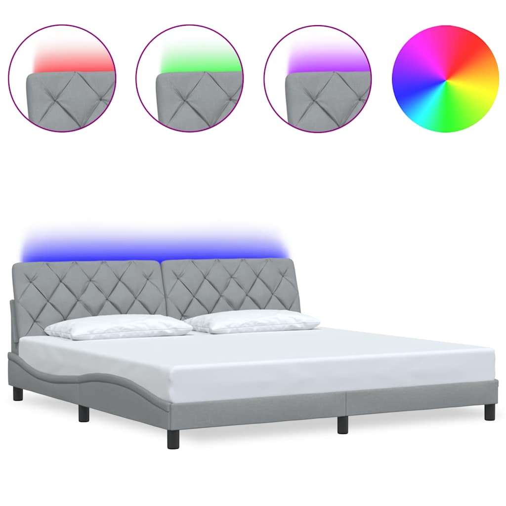 Bettgestell mit LED ohne Matratze Hellgrau 200x200 cm Stoff