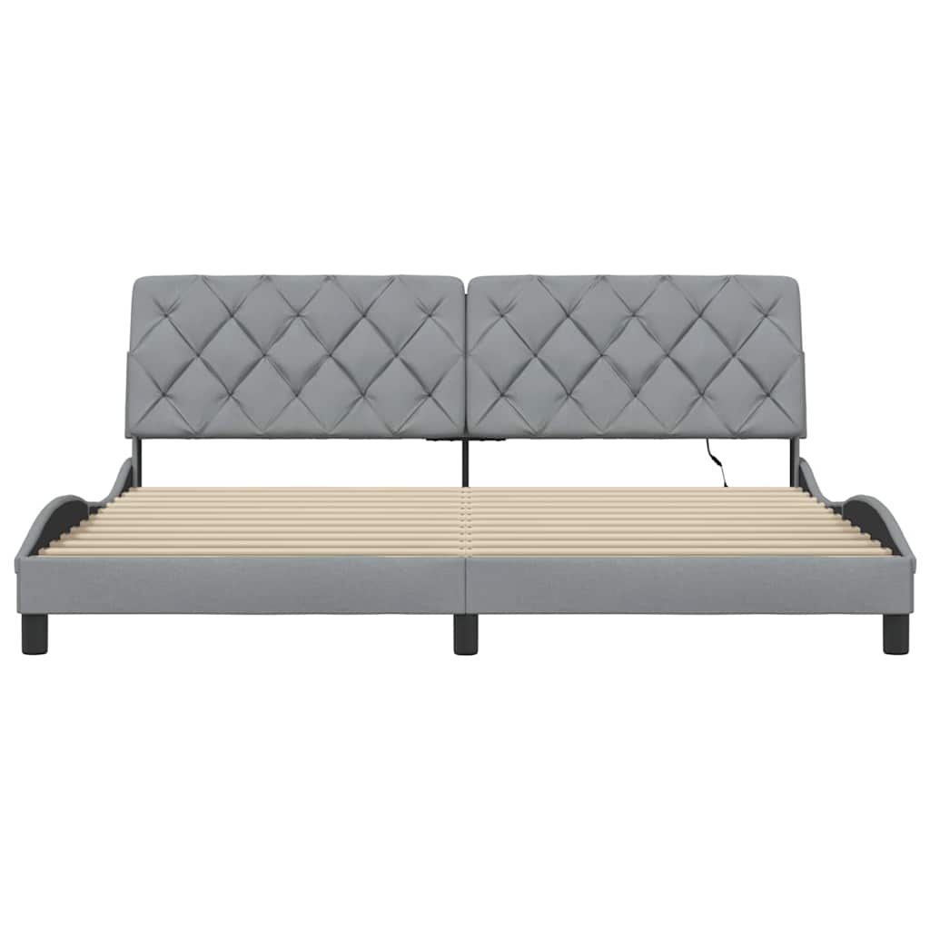 Bettgestell mit LED ohne Matratze Hellgrau 200x200 cm Stoff