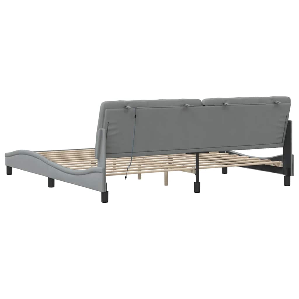 Bettgestell mit LED ohne Matratze Hellgrau 200x200 cm Stoff