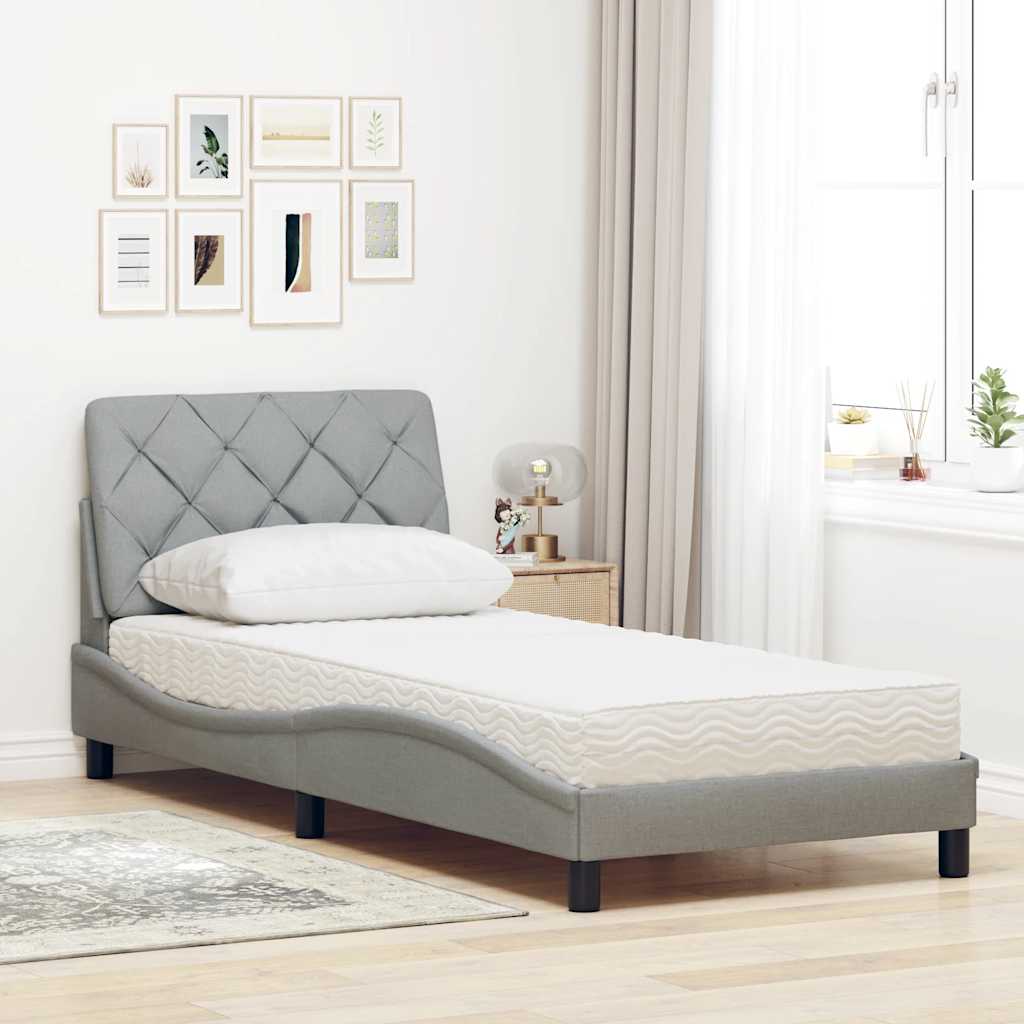 Bett mit Matratze Hellgrau 80x200 cm Stoff