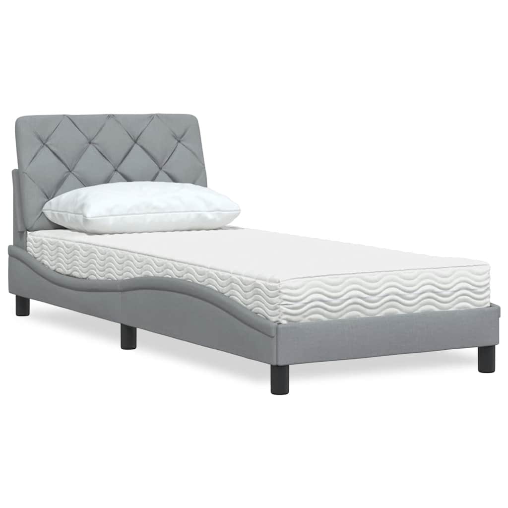 Bett mit Matratze Hellgrau 80x200 cm Stoff