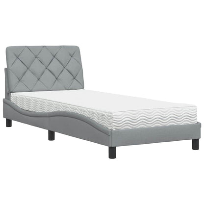 Bett mit Matratze Hellgrau 90x190 cm Stoff