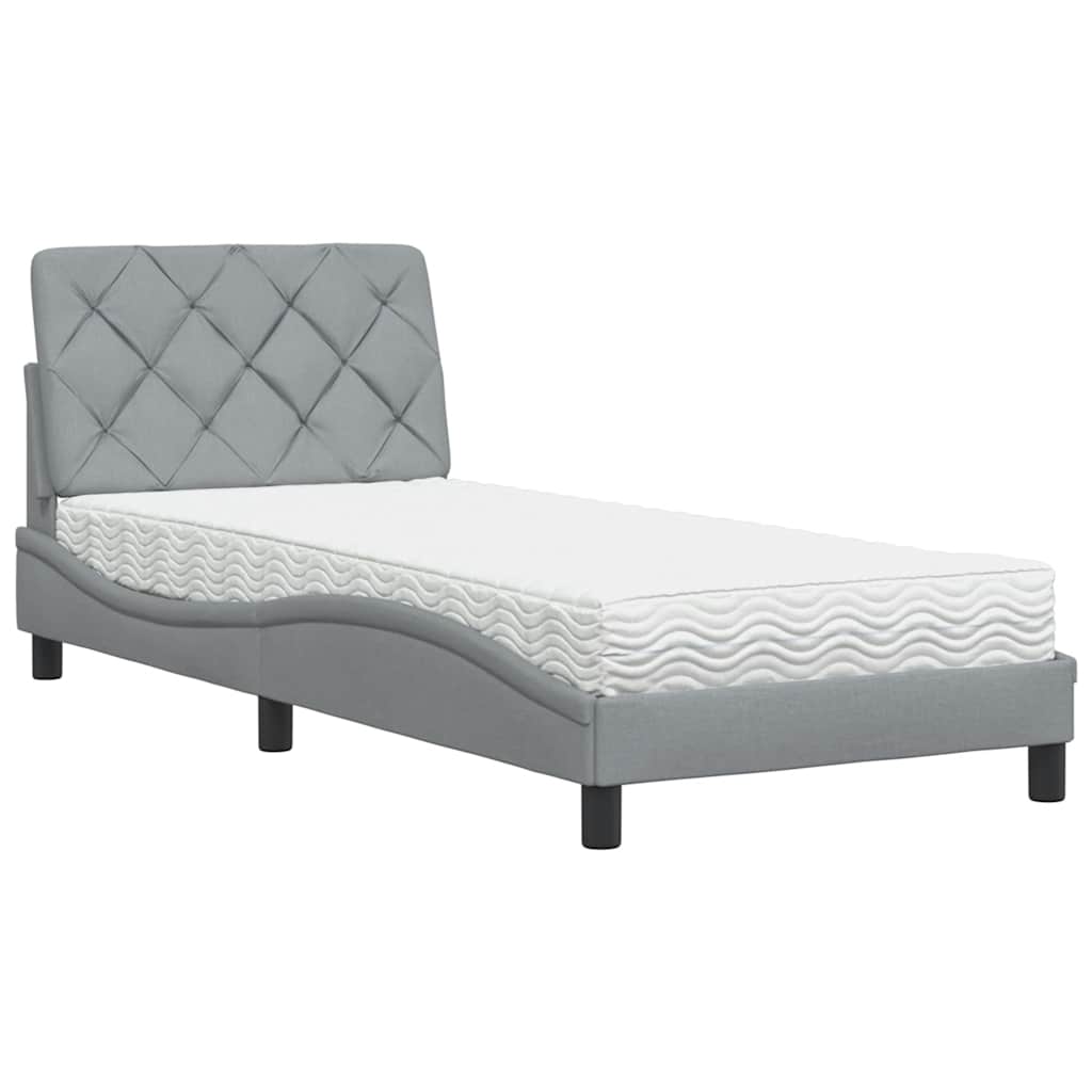 Bett mit Matratze Hellgrau 90x190 cm Stoff