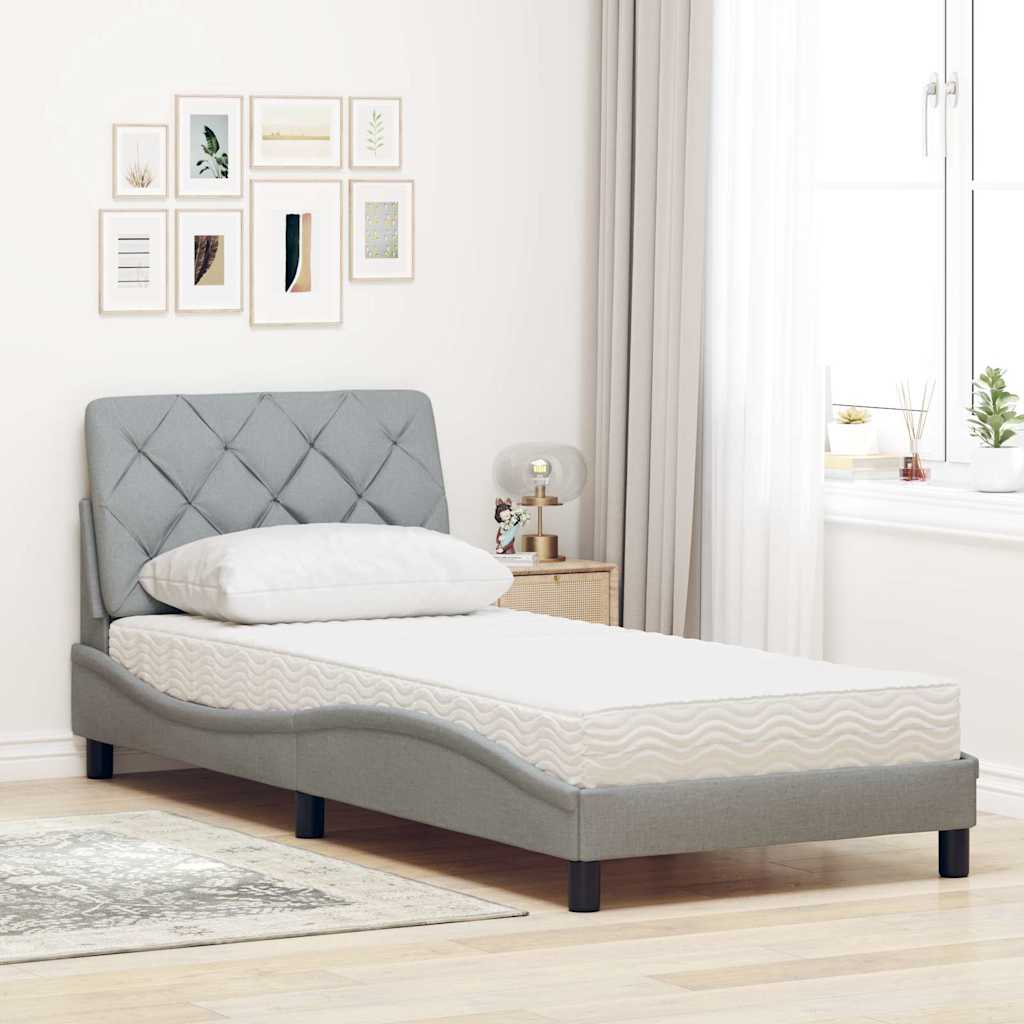 Bett mit Matratze Hellgrau 90x190 cm Stoff