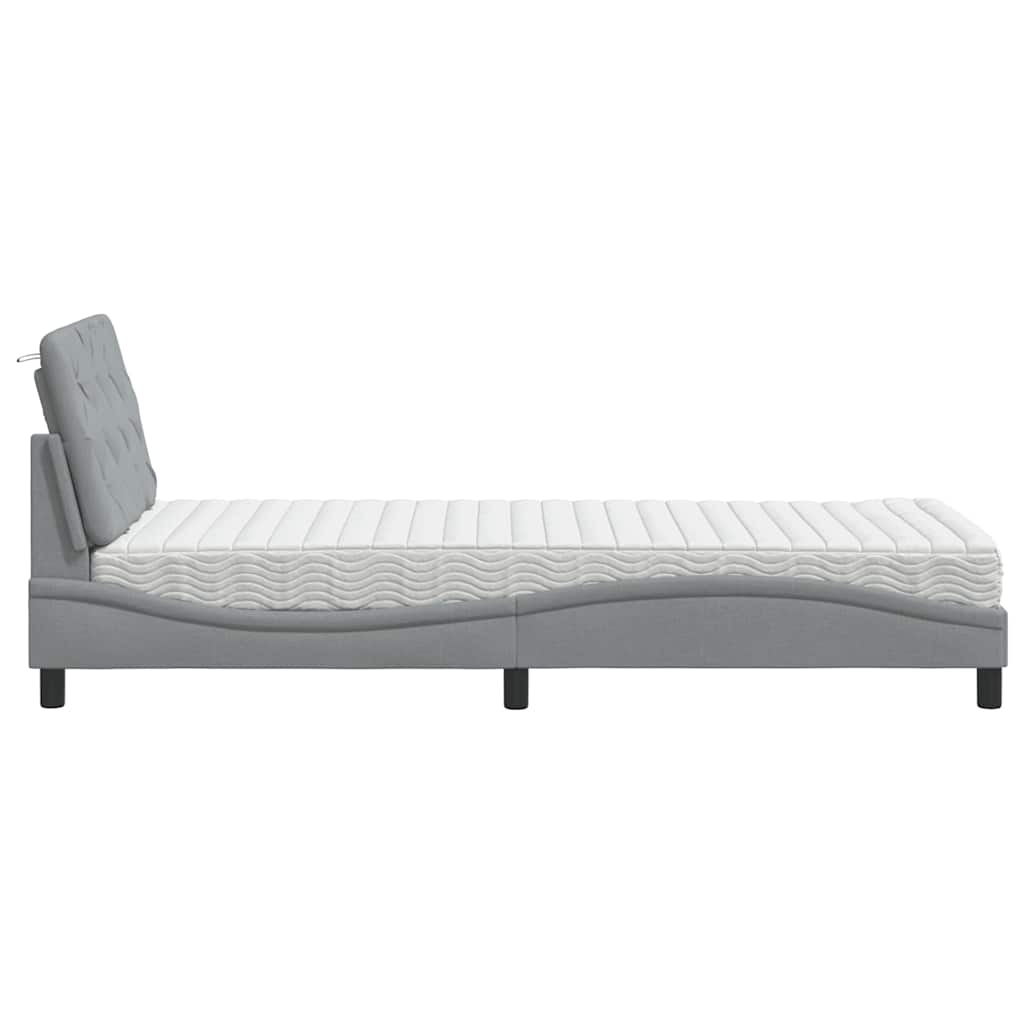 Bett mit Matratze Hellgrau 90x190 cm Stoff