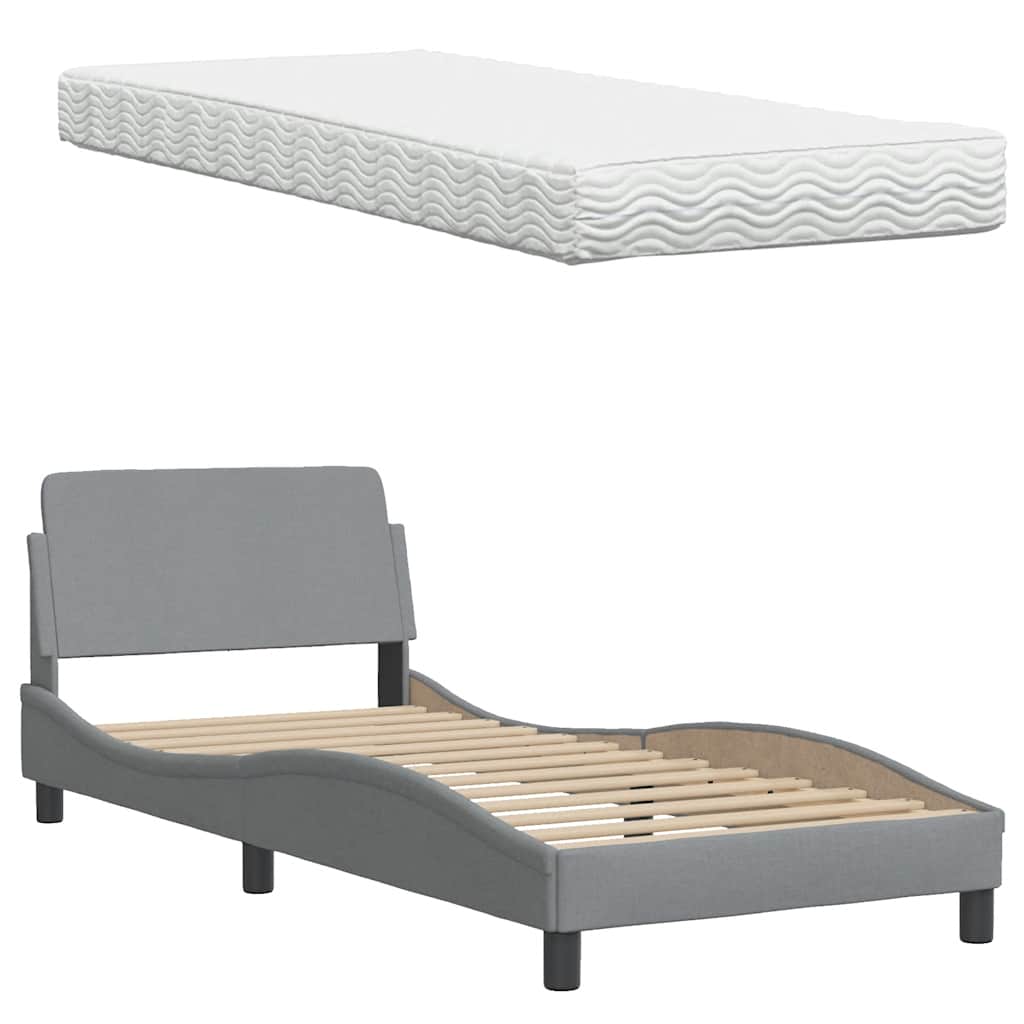 Bett mit Matratze Hellgrau 90x190 cm Stoff