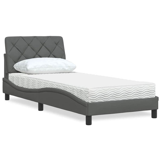 Bett mit Matratze Dunkelgrau 90x190 cm Stoff