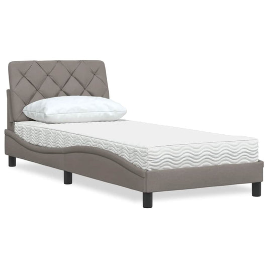 Bed with mattress taupe 90x190 cm fabric