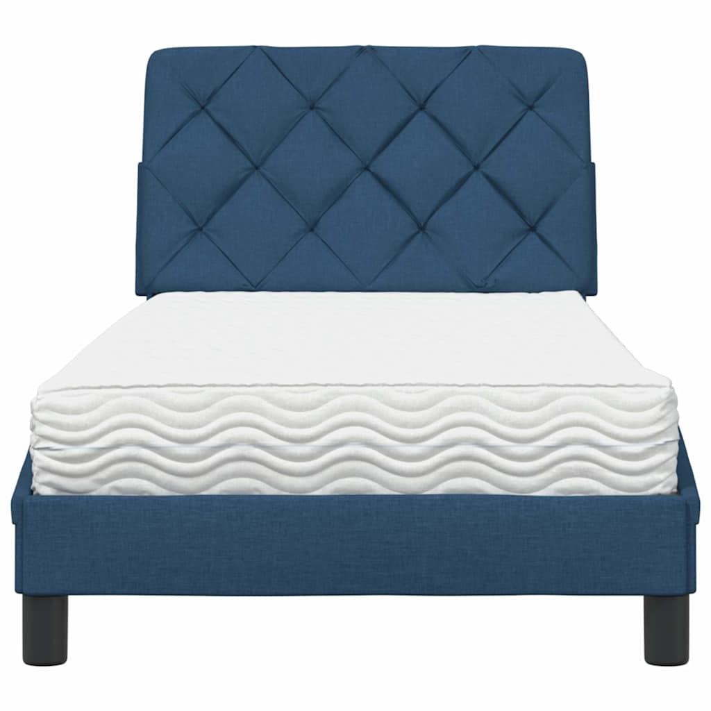 Bed with mattress blue 90x190 cm fabric