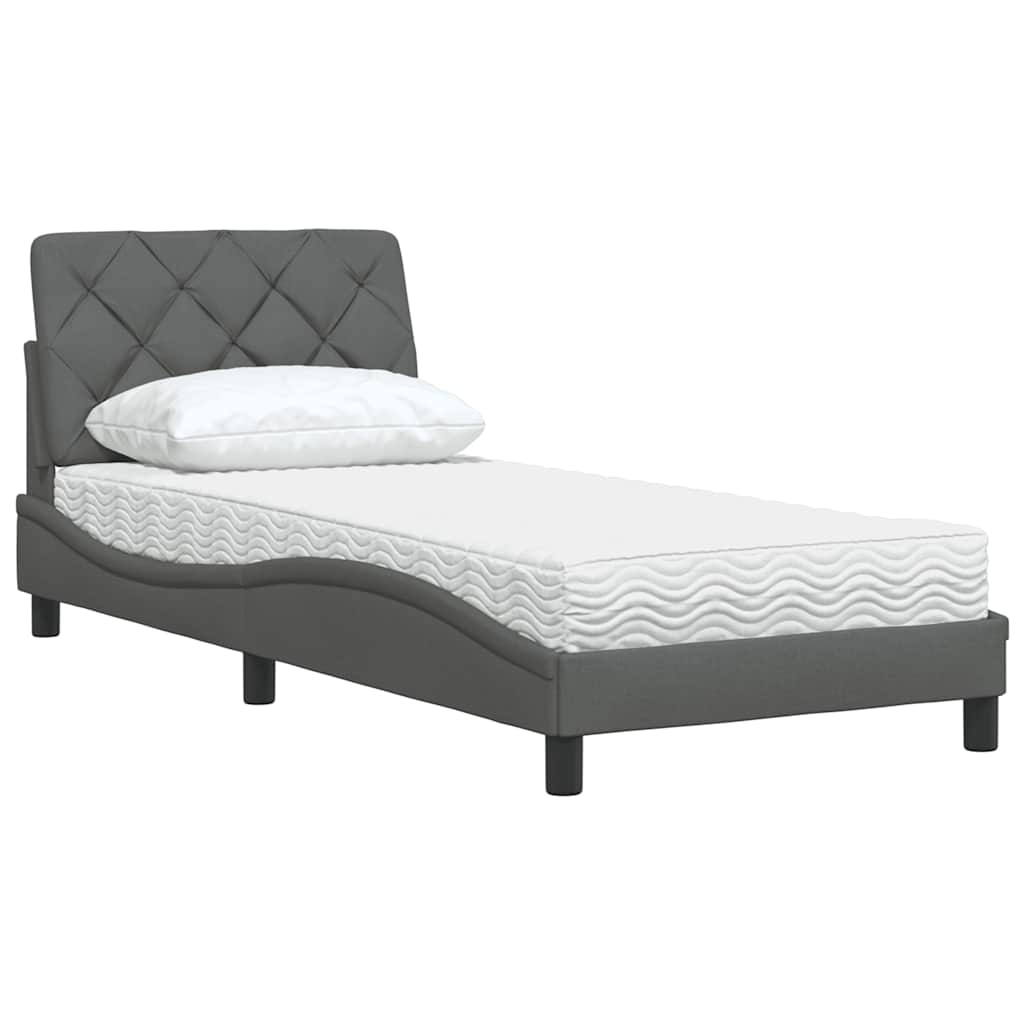 Bett mit Matratze Dunkelgrau 90x200 cm Stoff