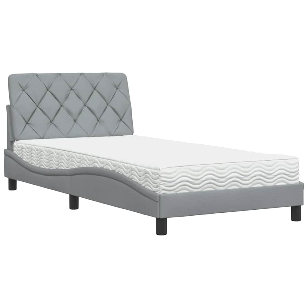 Bed with mattress light grey 100x200 cm fabric