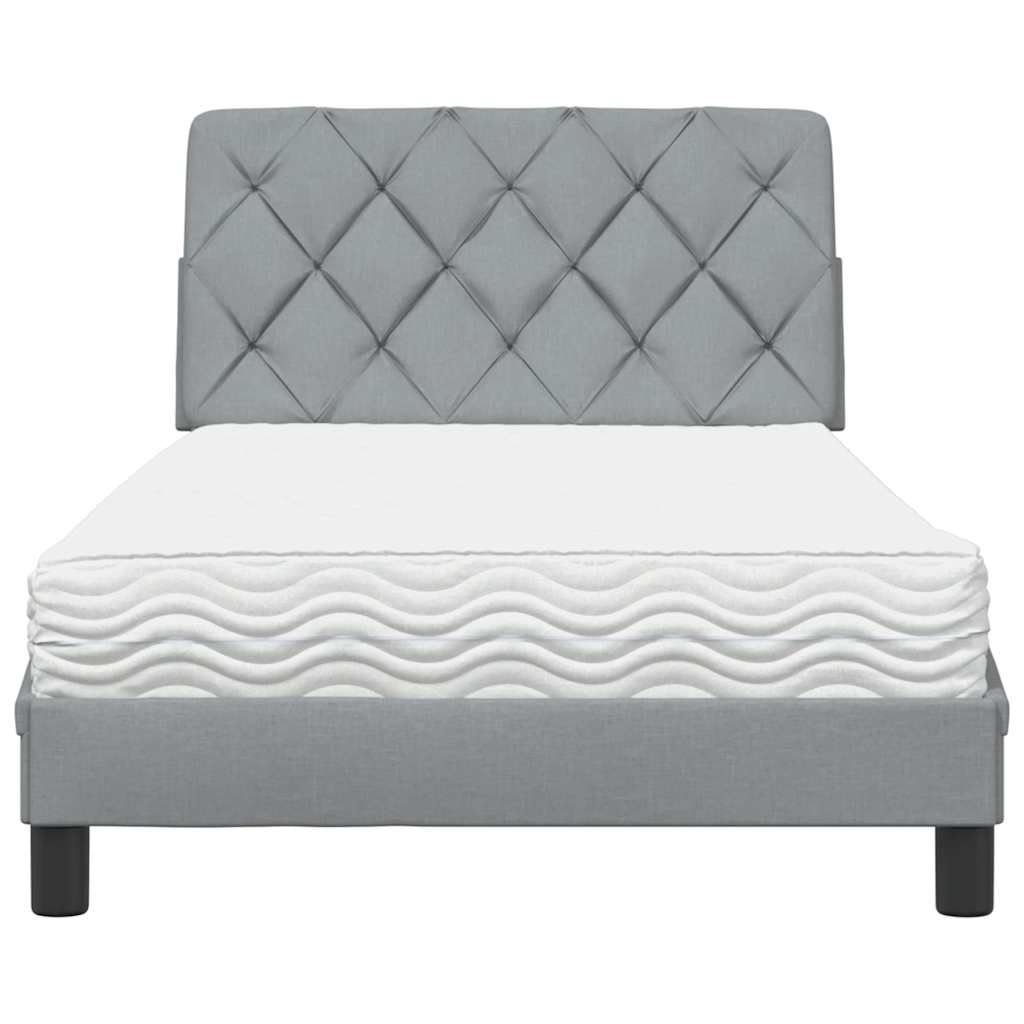 Bed with mattress light grey 100x200 cm fabric