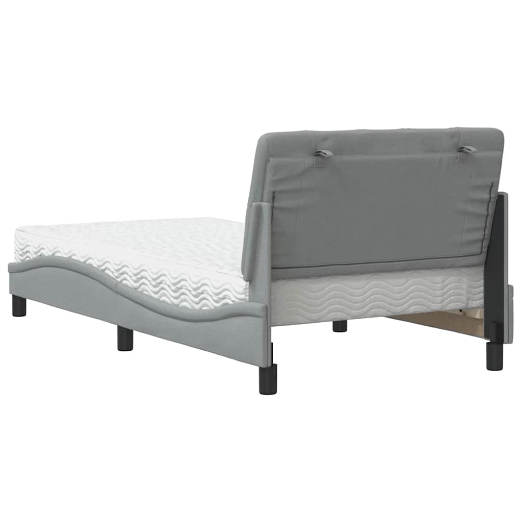 Bed with mattress light grey 100x200 cm fabric