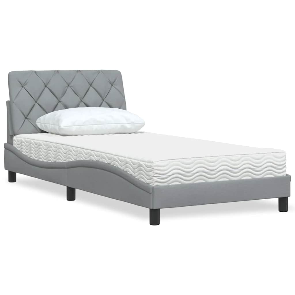 Bed with mattress light grey 100x200 cm fabric