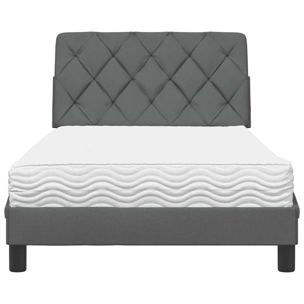 Bed with mattress dark grey 100x200 cm fabric