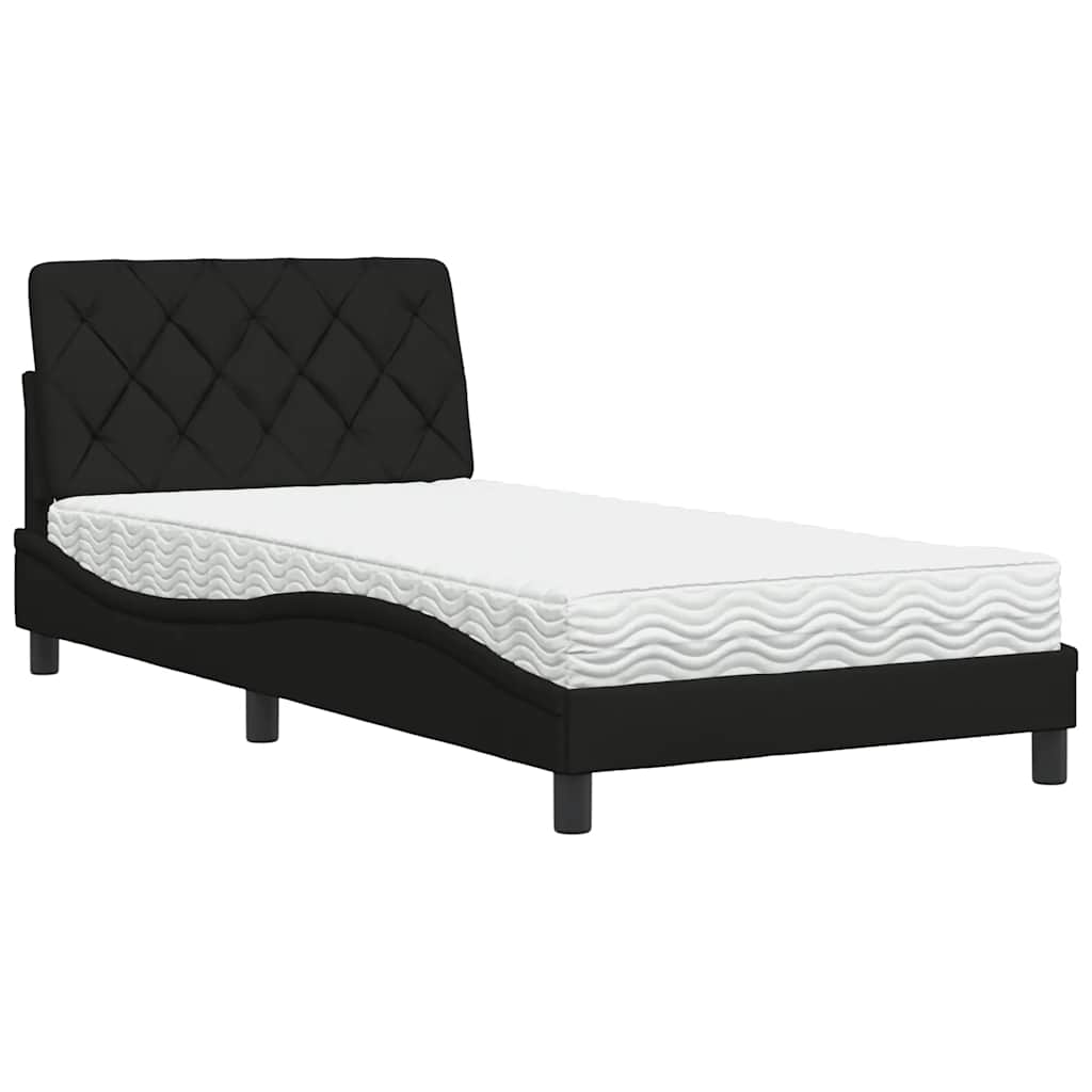 Bed with mattress black 100x200 cm fabric